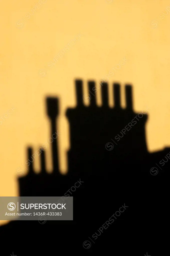 Chimneys silhouetted against the evening sky, Marseille, France