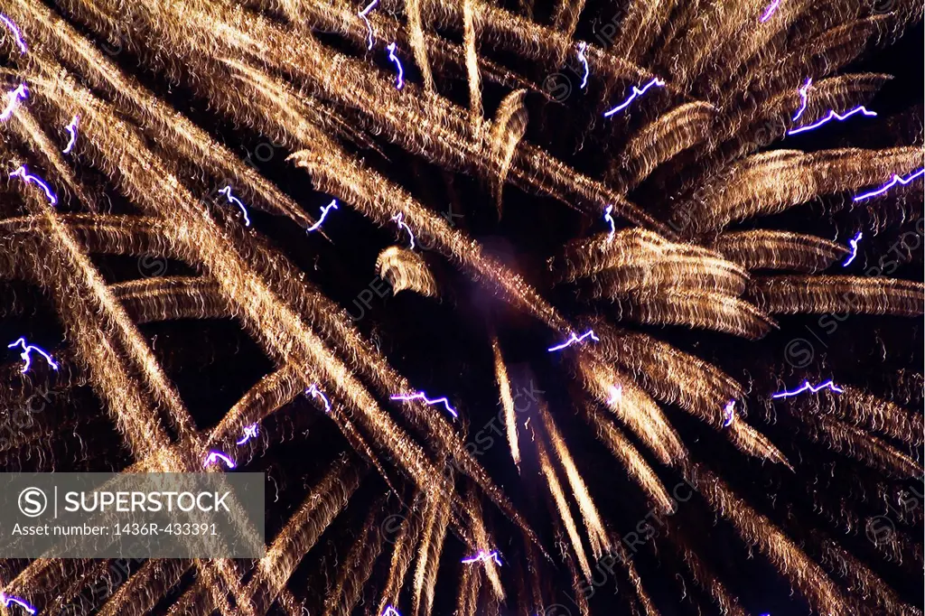 Fireworks light up the sky while celebrating Bastille Day, Marseille, France