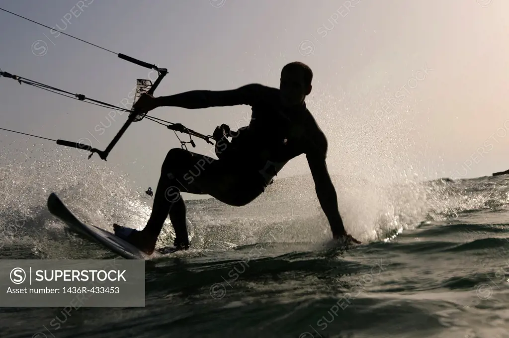 Kitesurfing in the Mediterranean sea Photographed from within the water