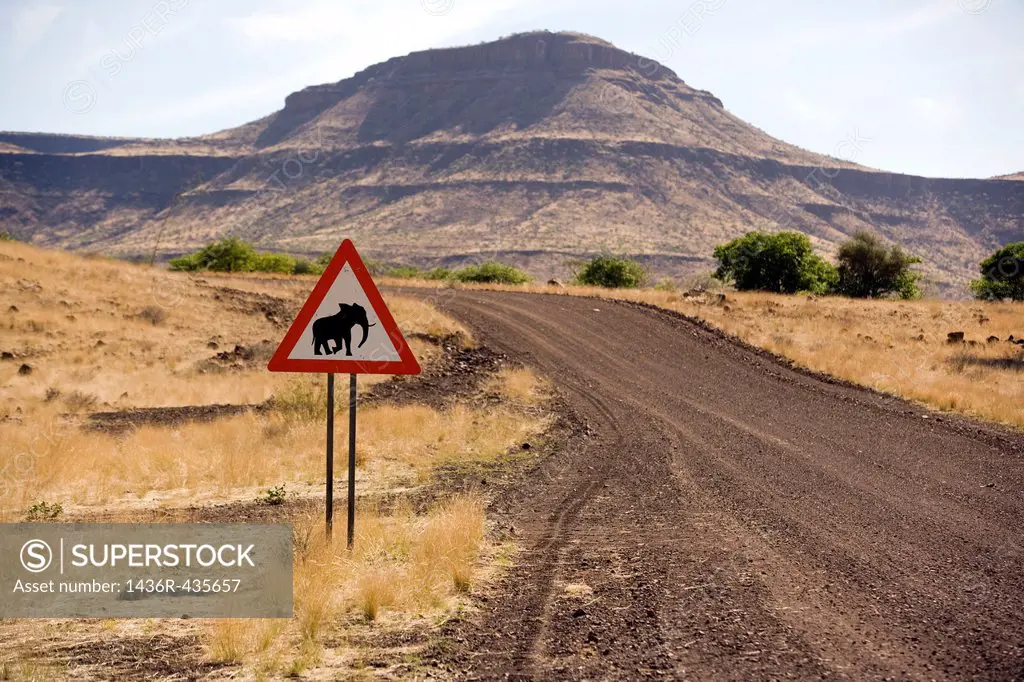 Elephant Crossing Road Sign - Damaraland, Namibia, Africa