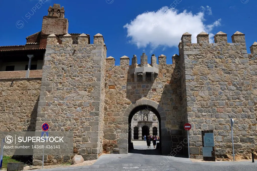 medieval city wall and gate of Avila, Unesco World Heritage Site, Castile and Leon, Castilia y Leon, Spain, Europe public ground