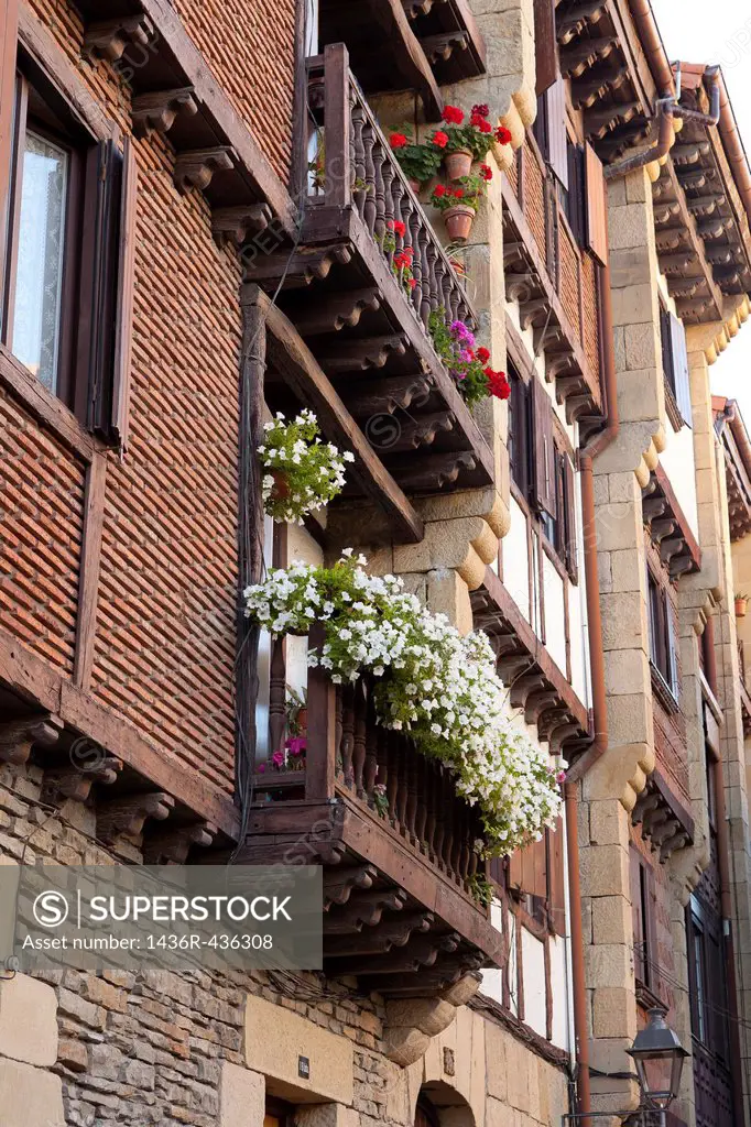 Balconies in Old town, Hondarribia, Guipuzcoa, Basque Country, Spain