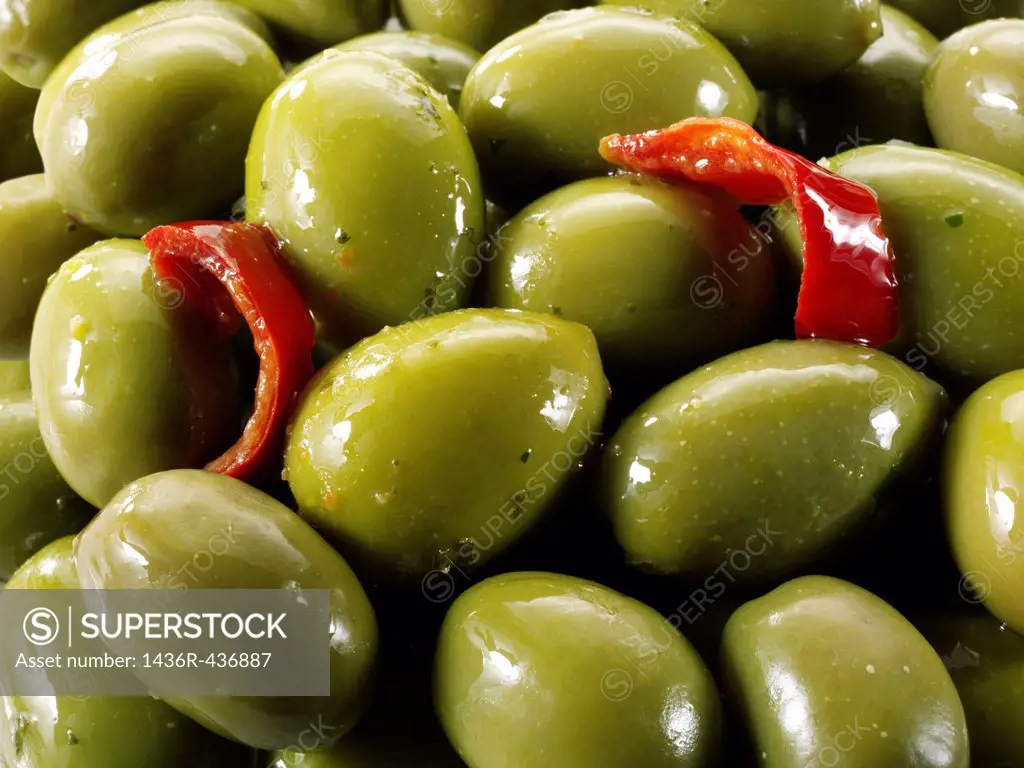 Fresh green queen olives