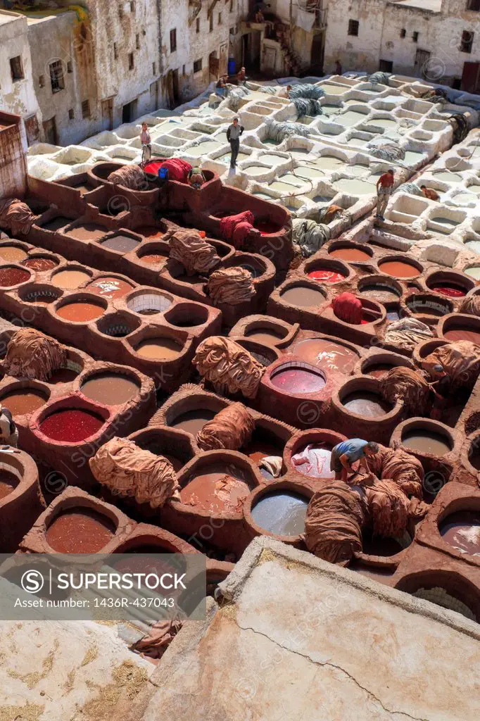 Morocco, Fes, Medina Old Town, Traditional old tanneries