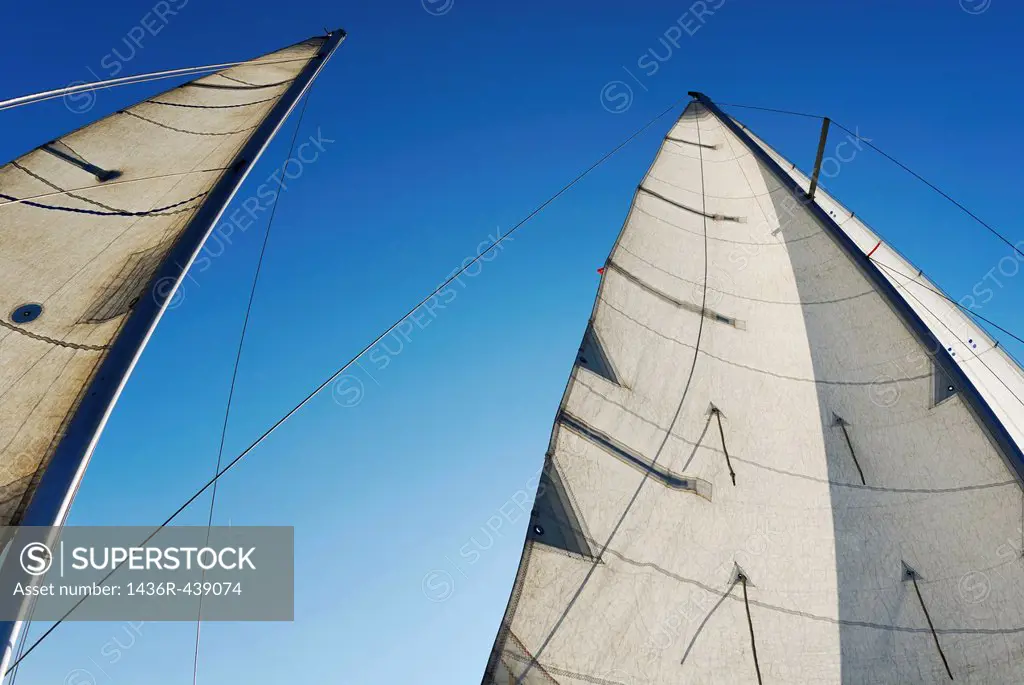 Sails against blue sky, Marseille, France