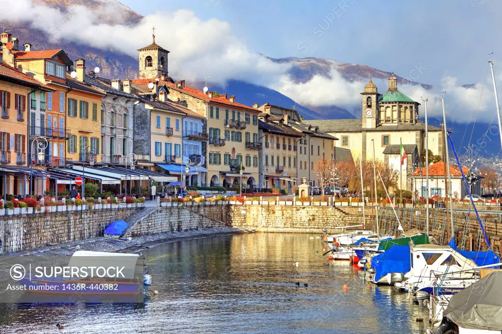 Waterfront and harbor of Cannobio, Verbania, Piedmont, Italy, Europe