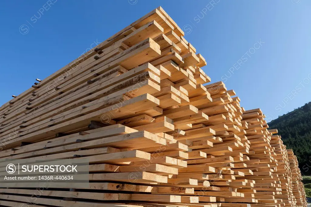 Lumber pile at sawmill  Basque Country  Spain  Europe