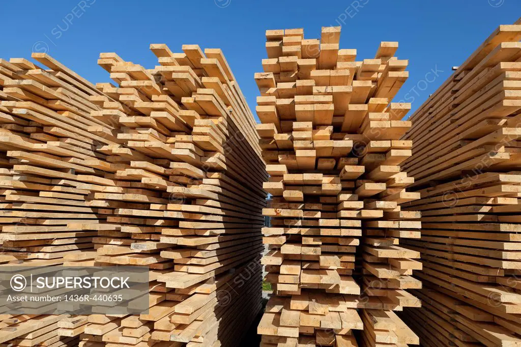 Lumber pile at sawmill  Basque Country  Spain  Europe