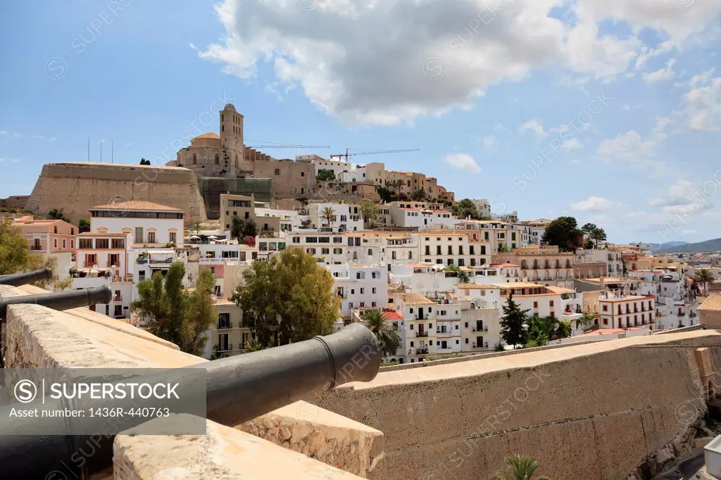 Spain, Balearic Islands, Ibiza, Ibiza old town UNESCO site, Dalt Vila, view from ramparts