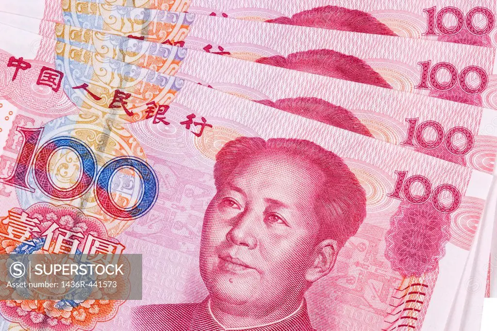 Chinese 100 RMB or Yuan featuring Chairman Mao on the front of each bill