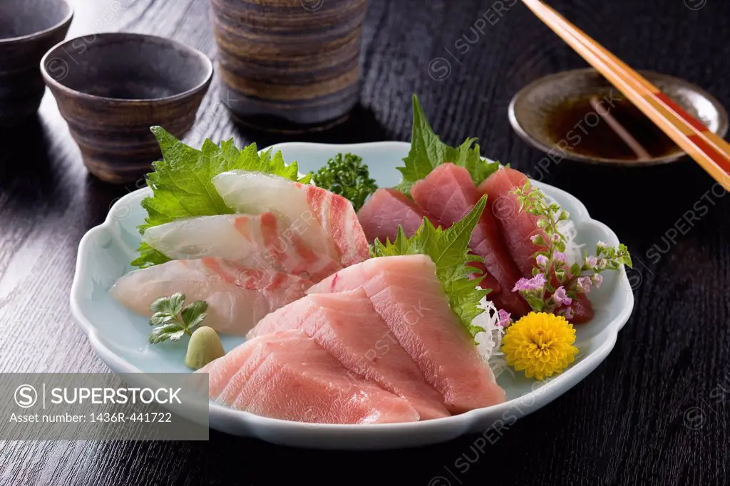 Three Assorted Sashimi, Medium Fatty Tuna, Lean Tuna and Sea Bream