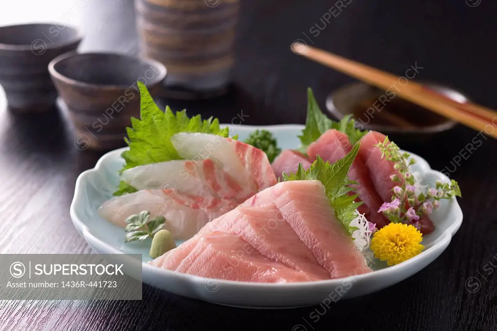 Three Assorted Sashimi, Medium Fatty Tuna, Lean Tuna and Sea Bream