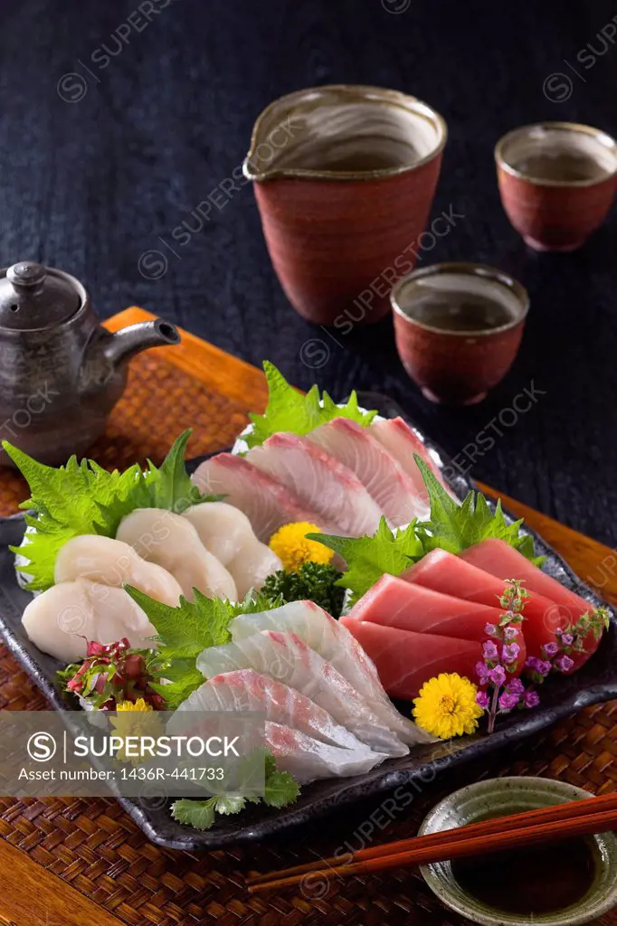 Four Assorted Sashimi, Lean Tuna, Sea Bream, Scallop and Greater Amberjack