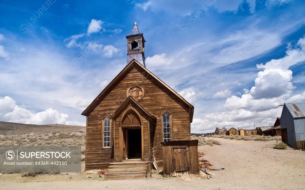 Authentic frontier church at the restored Eastern Sierra ghost town of Bodie, California