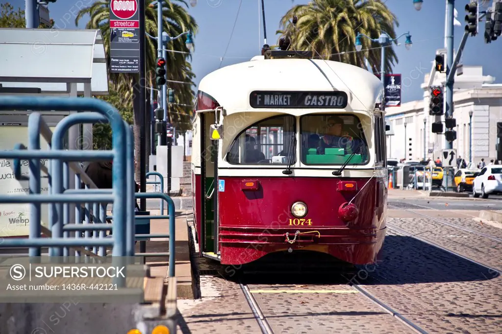 View of an historic San Francisco street car serving the Embarcadero and Fisherman´s Wharf