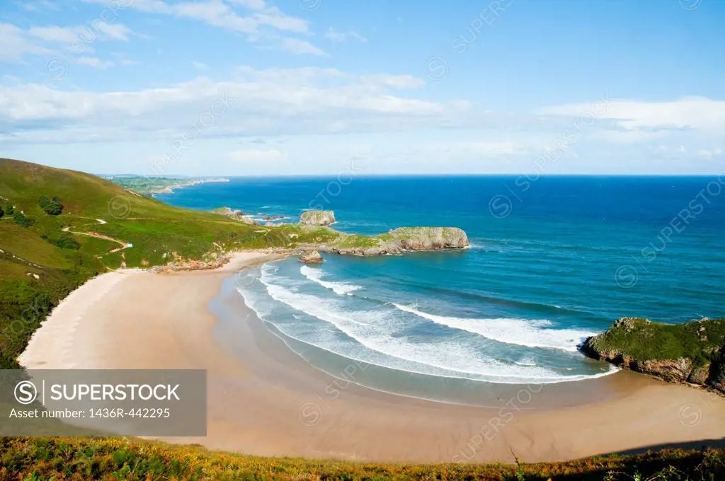 Overview of Torimbia beach. Niembro, Asturias province, Spain.