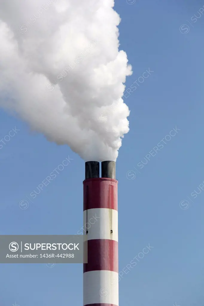 Power plant chimney smoking inside