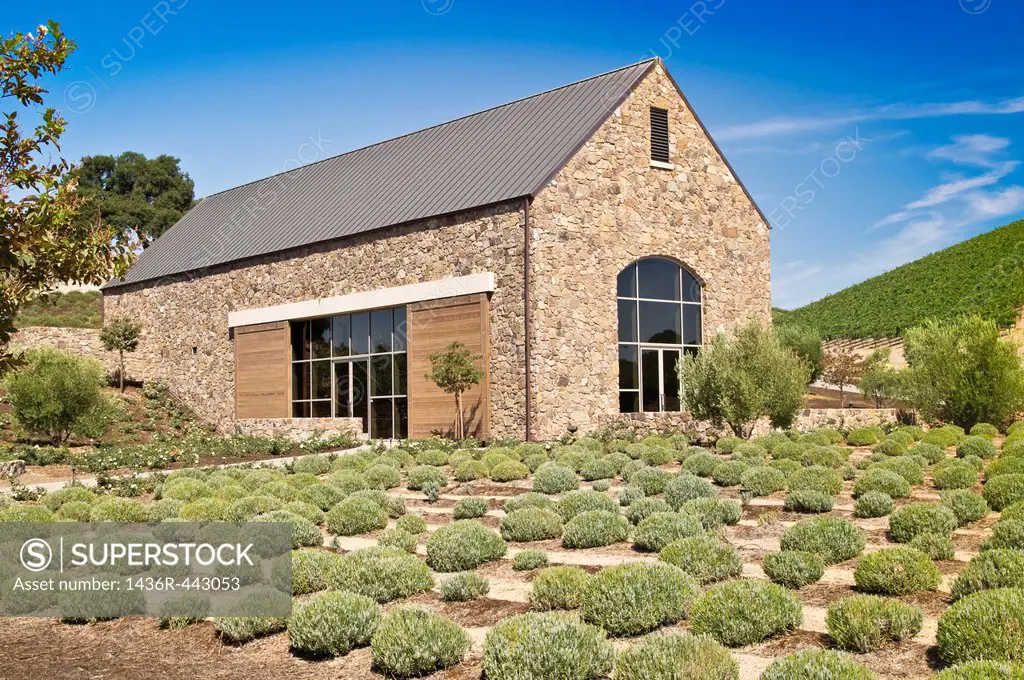 A rustic stone building captures the ambiance of California wine country