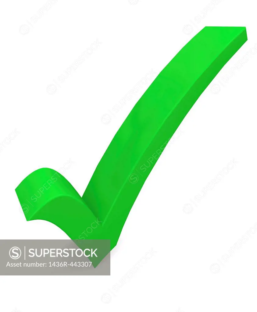 3D render of a green tick on a white background