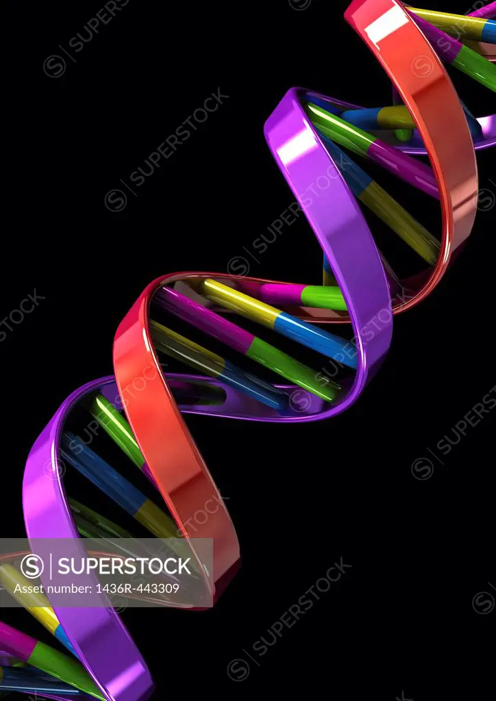DNA Double Helix Model on black background - 3D render - Concept image