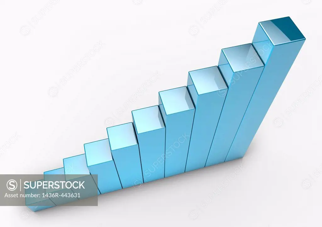 Series of shiny blue blocks forming an ascending graph - 3D render - Concept image