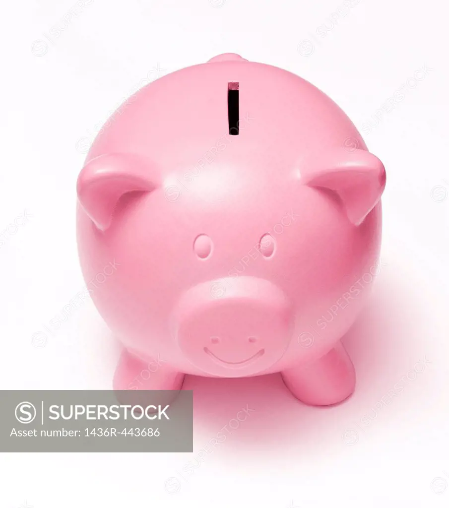 Happy Face Pink Piggy Bank on a white background