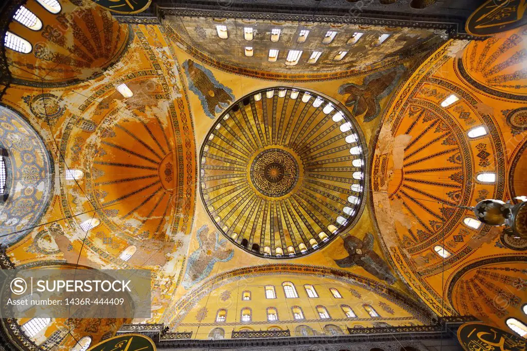 Ceiling domes and frescoes with six winged Saraphim in the Hagia Sophia Istanbul