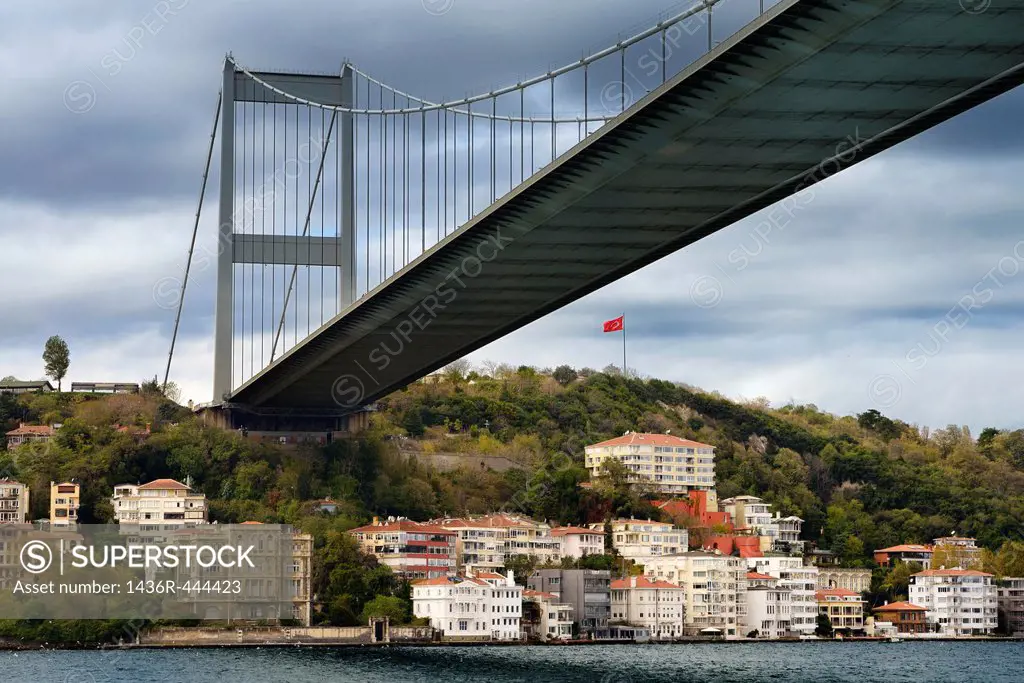Fatih Sultan Mehmet Bridge over mansions on the Bosphorus Strait at Rumeli Hisari Istanbul Turkey