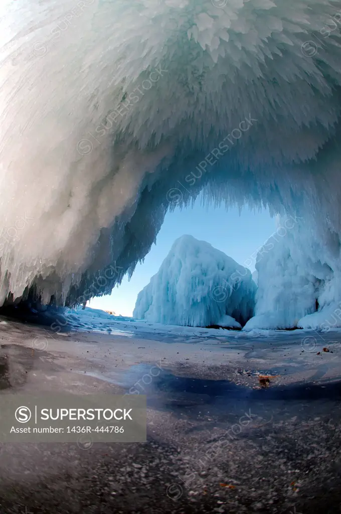 Ice cave on Olkhon island, Lake Baikal, Siberia, Russian Federation, Eurasia
