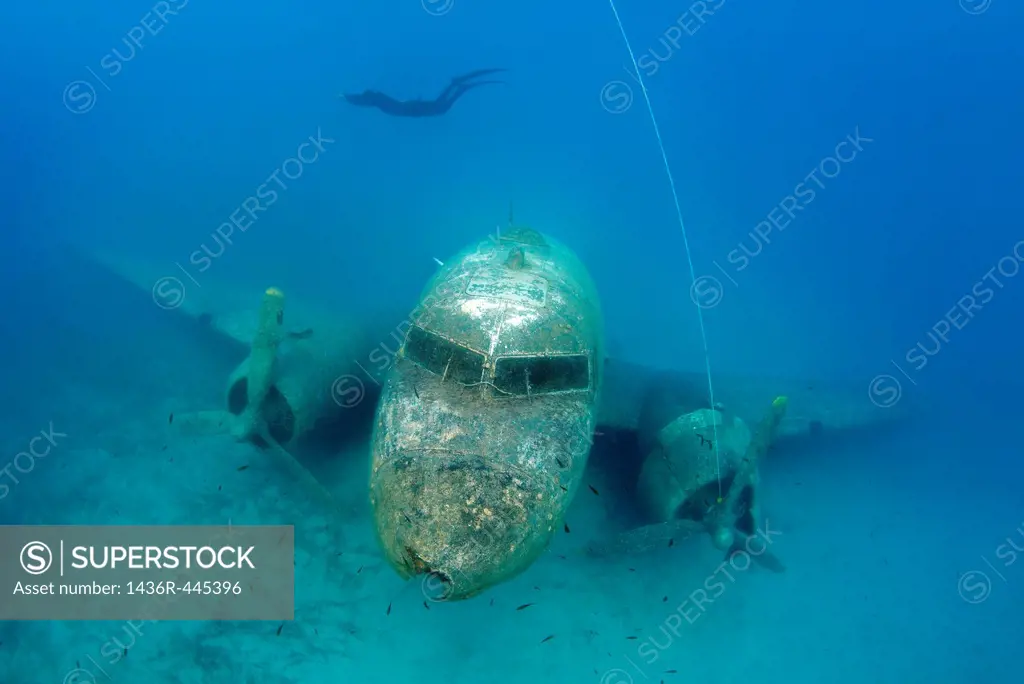 Freediver and wreckplan Douglas DC-3 Dakota, Mediterranean Sea, Kash, Turkey