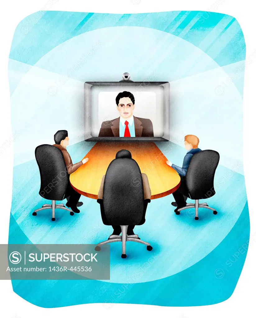Business executives video conferencing in office