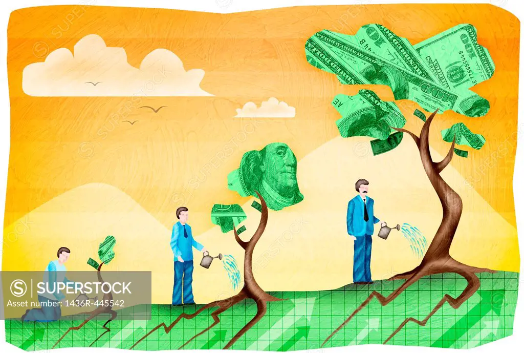 Businessman watering a money tree