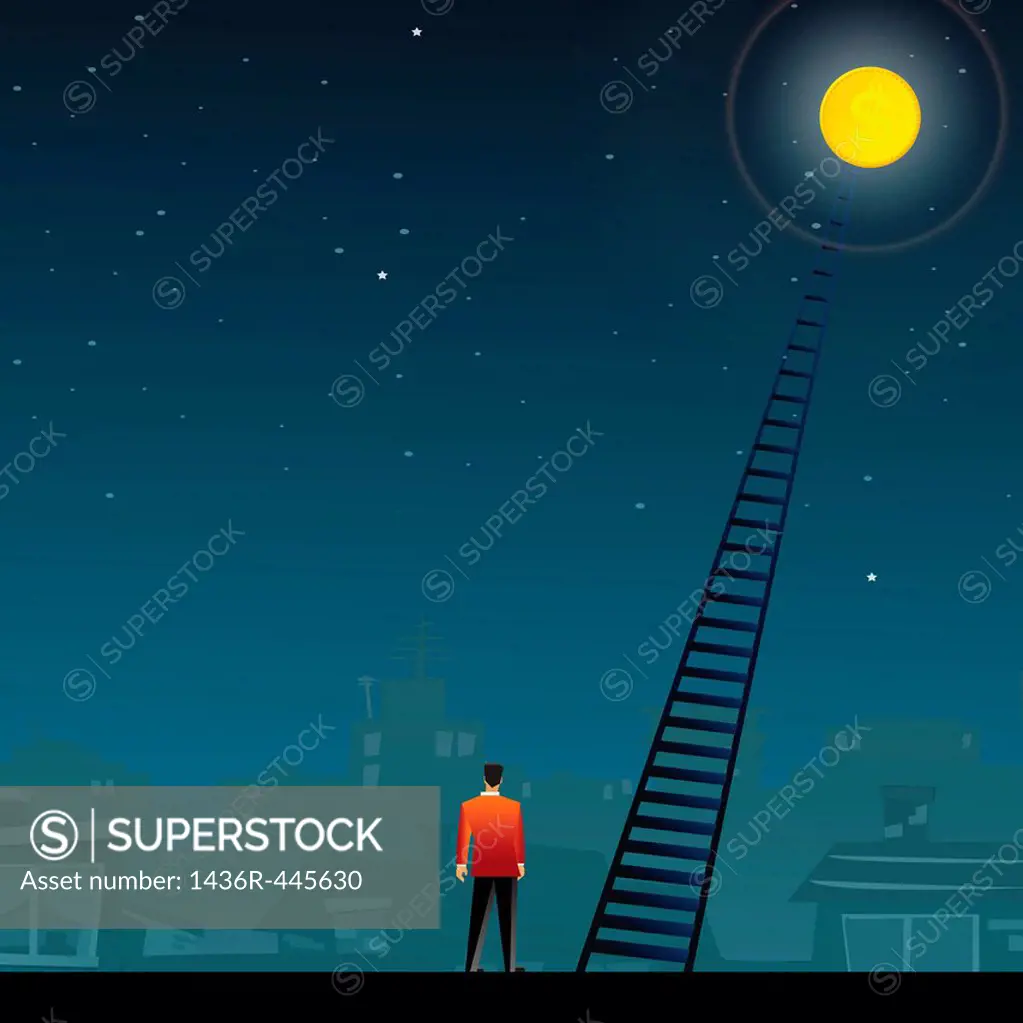 Businessman standing near a ladder