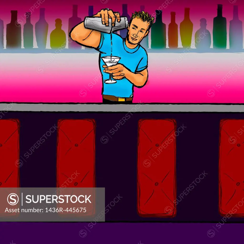 Bartender making a cocktail at a bar counter