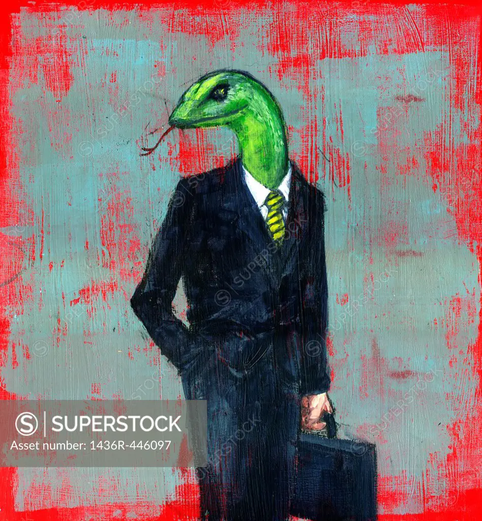 Conceptual illustration of businessman with snake head depicting dishonesty