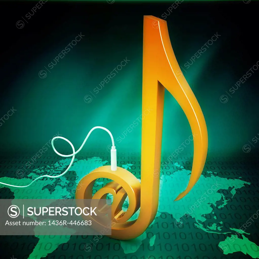 Conceptual illustration of global music downloading and sharing