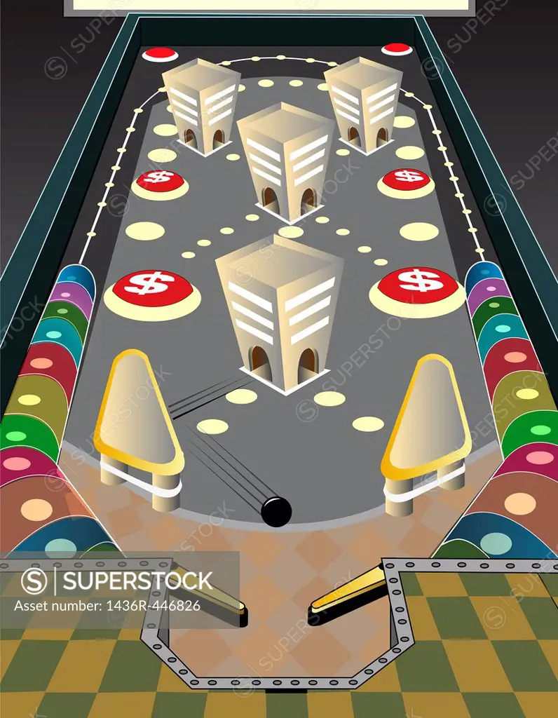 Game of pinball with dollar sign depicting the concept of business gaming
