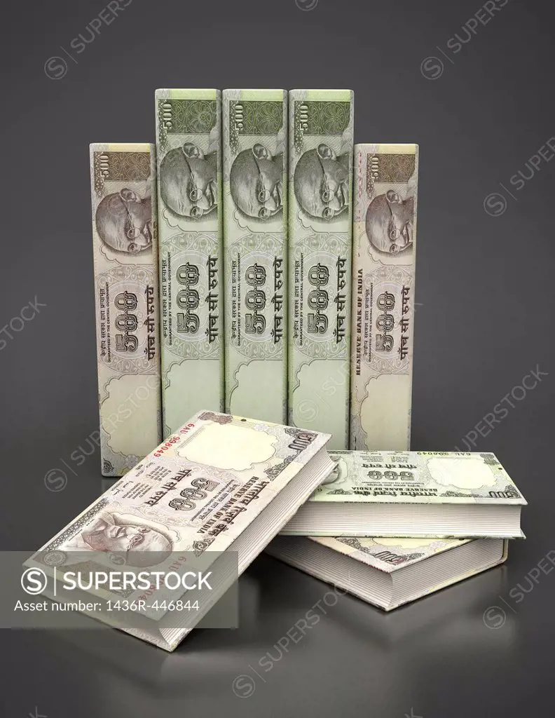 Book covers of Indian currency representing education loan