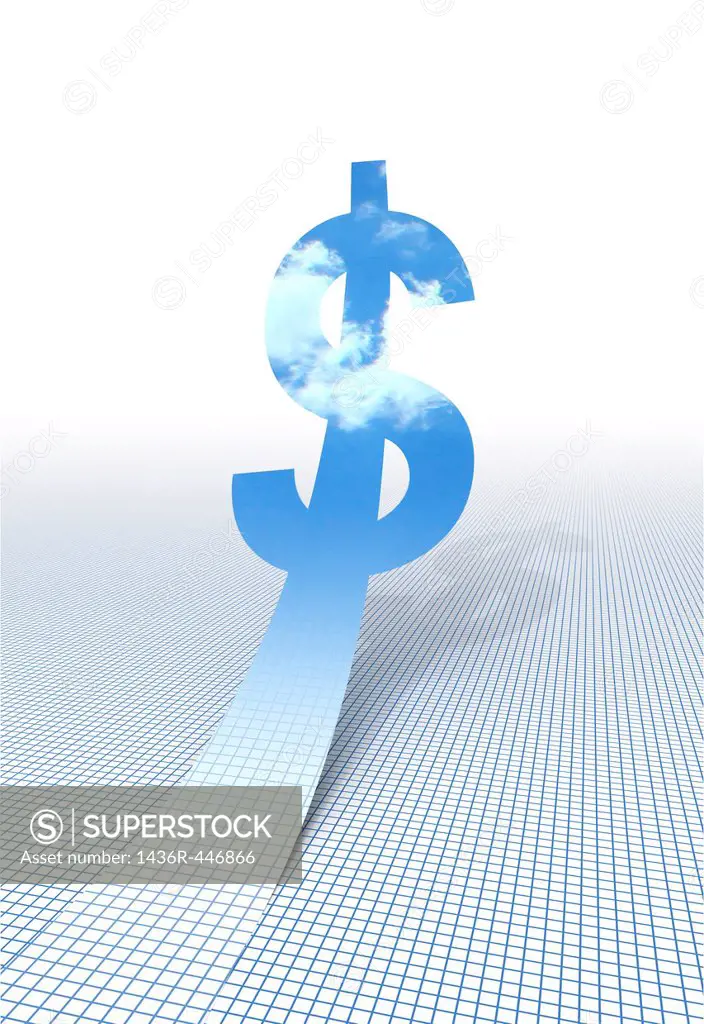 Dollar sign rising to reach the sky depicting the concept of money value
