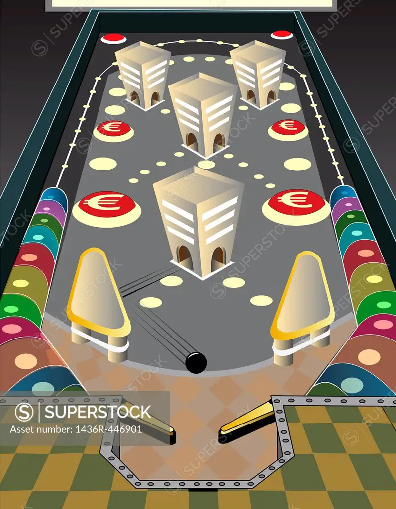 Game of pinball with euro sign depicting the concept of business gaming