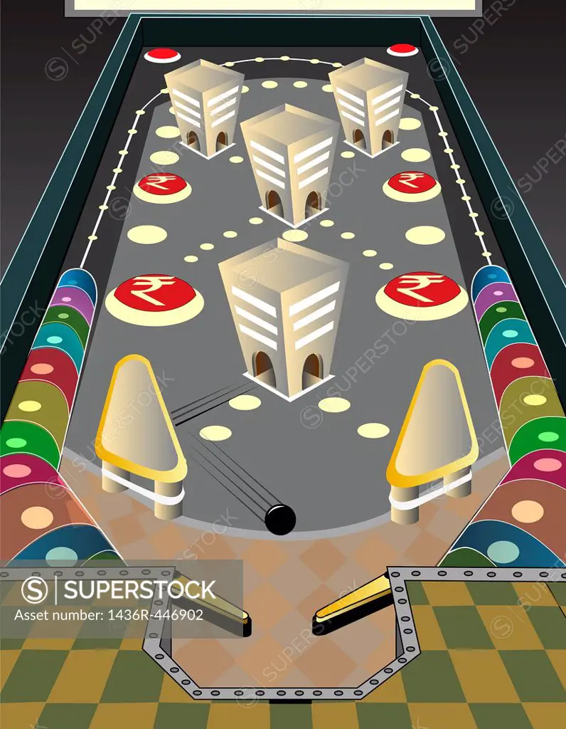 Game of pinball with rupee sign depicting the concept of business gaming