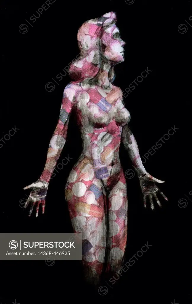 Illustrative image of female figure made with medicines representing addiction of medicines