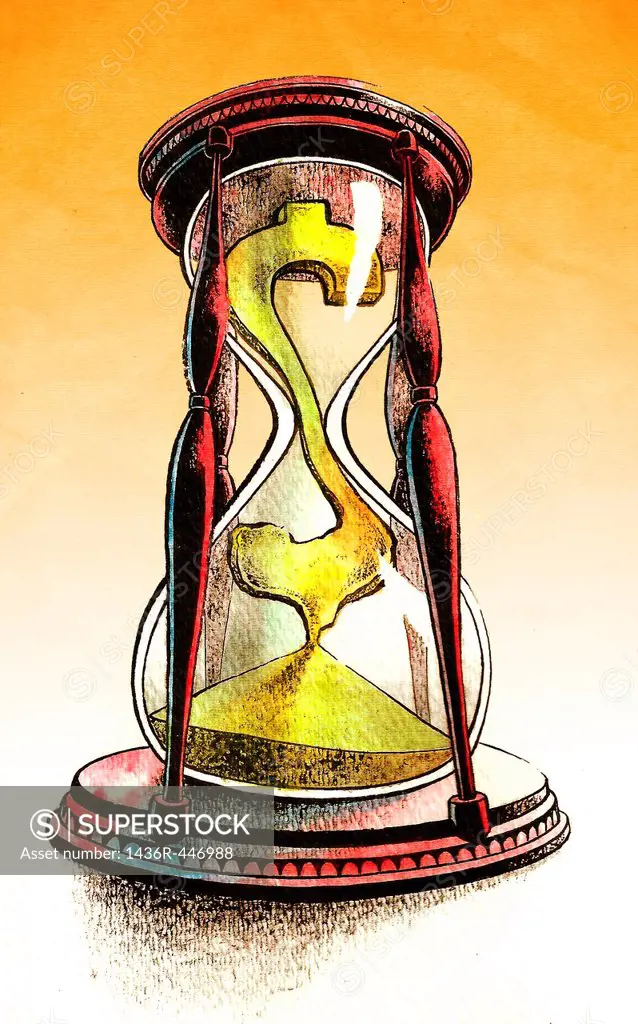 Illustrative image of dollar sign declining in hourglass representing time is money