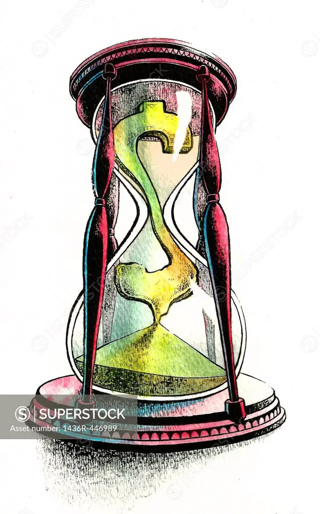Illustrative image of dollar sign declining in hourglass representing time is money