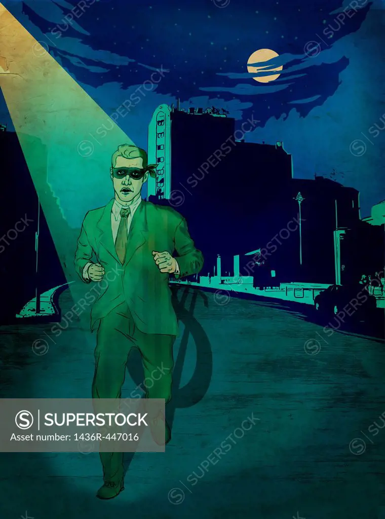 Illustrative image of businessman running while wearing transparent band representing business crime