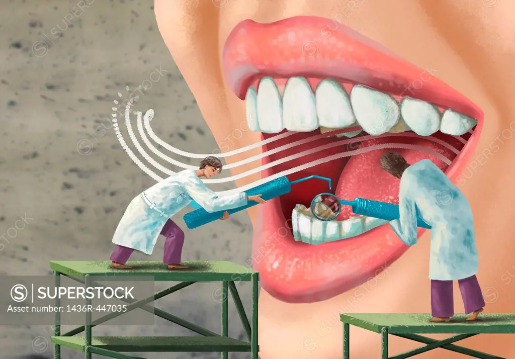 Illustrative image of dentists examining patient´s mouth