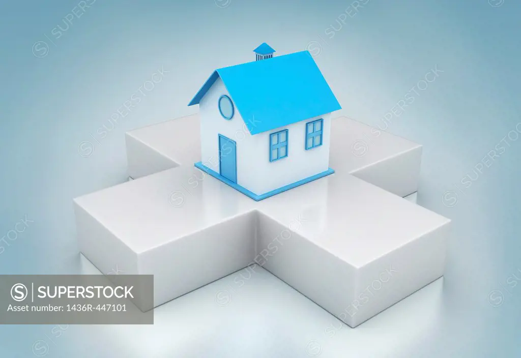 Illustrative image of house on cross sign representing home insurance
