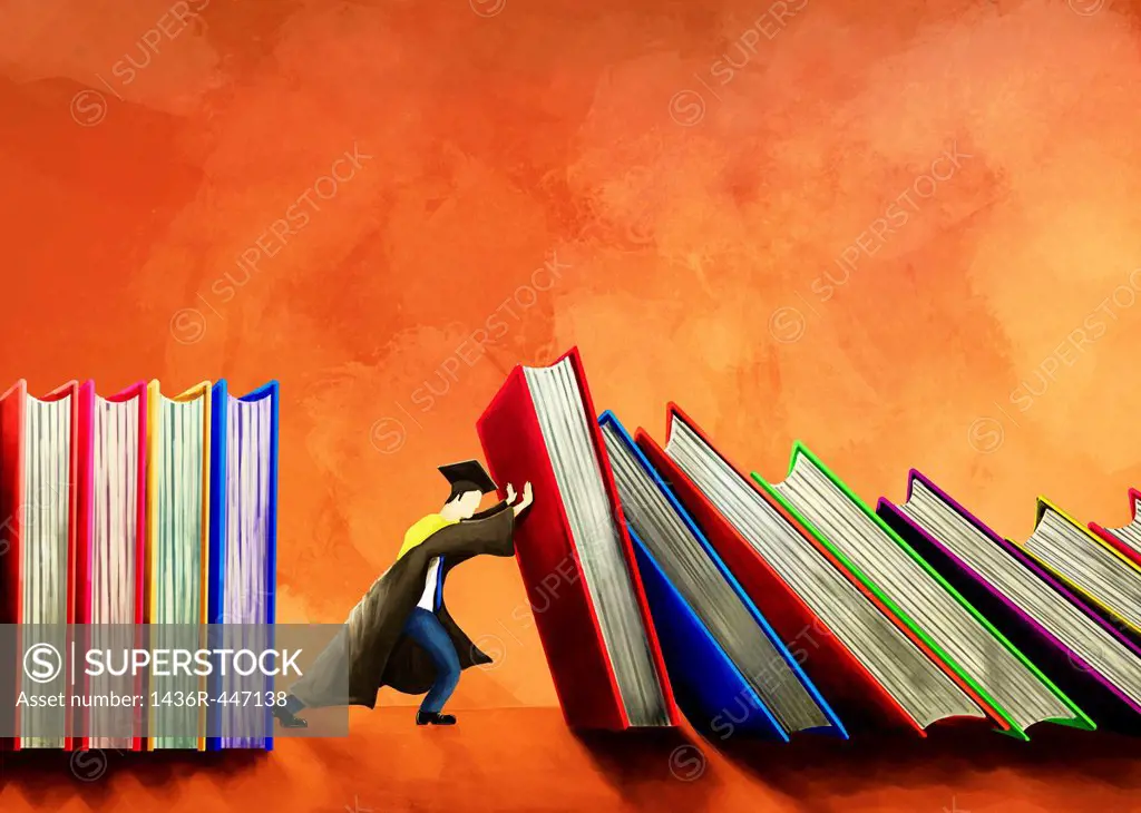 Illustrative image of male student holding books