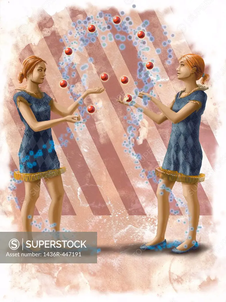 Illustrative image of female circus performers juggling