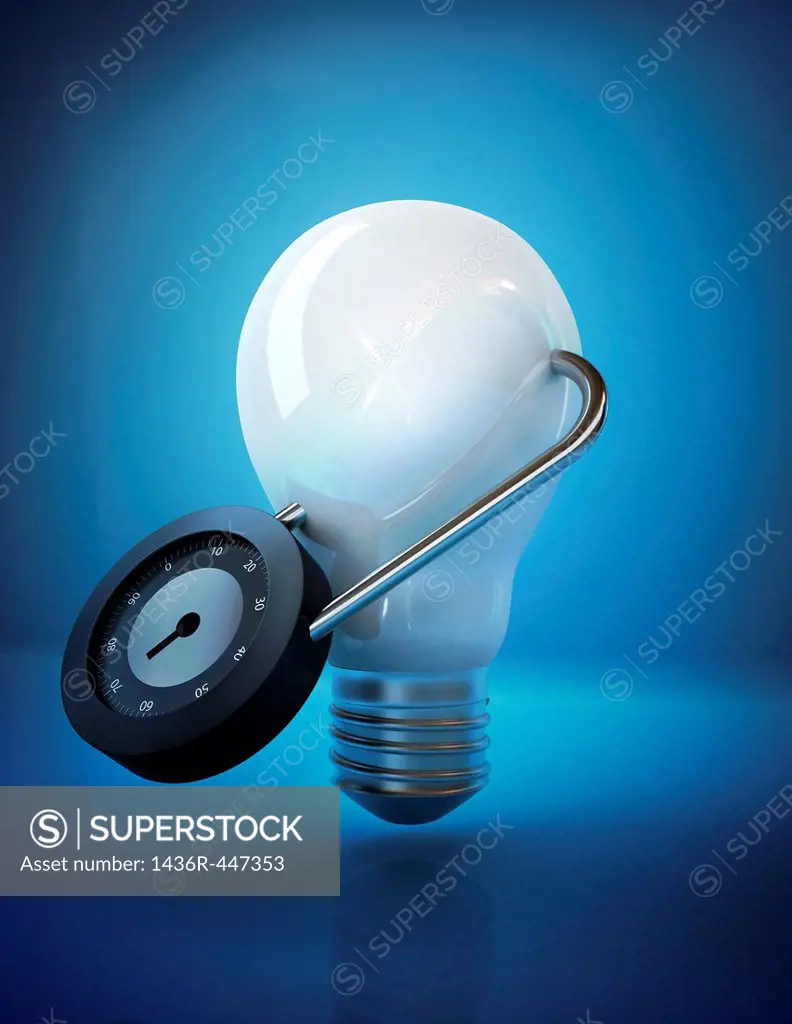 Illustrative image of light bulb locked with padlock representing security of ideas